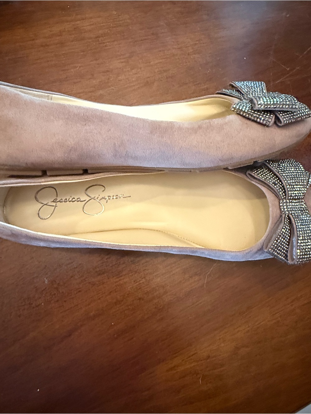 Jessica Simpson Tan Suede Flats with Crystal Bow Accent - Picture 6 of 6